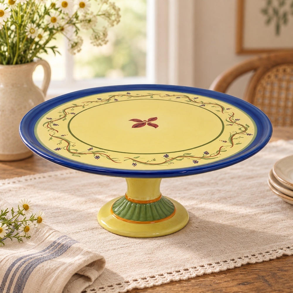 Pfaltzgraff Pistoulet Jana Kolpen 10th Anniversary Cake Stand 12" Yellow Blue